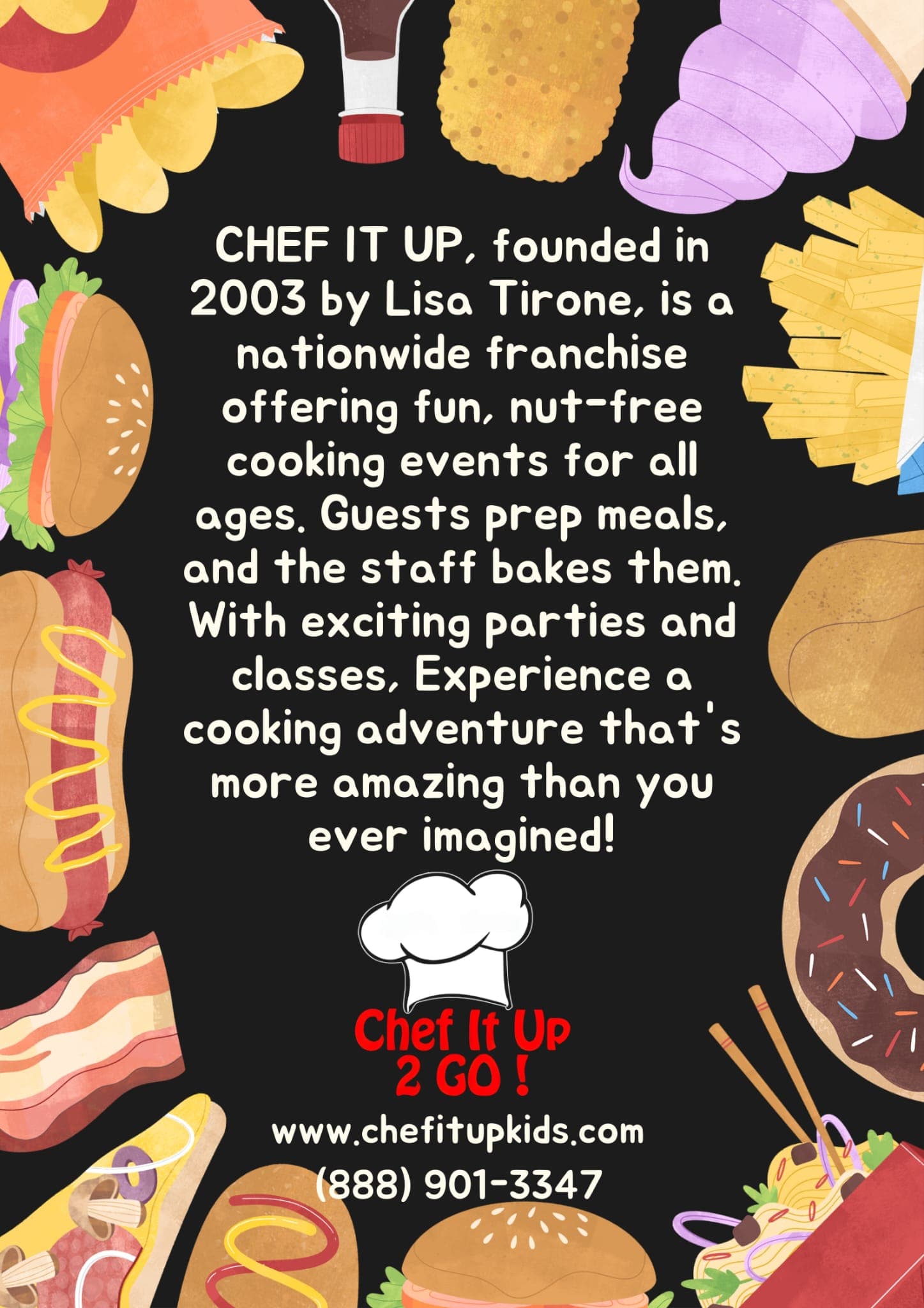 Chef It Up 2 Go print marketing flyer detail, black background