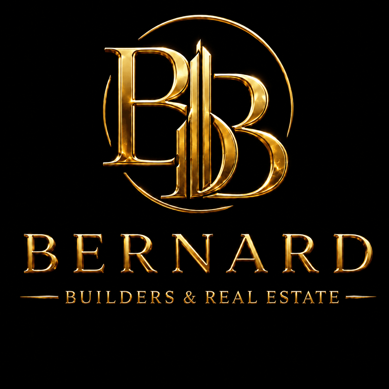 Bernard Builders & Real Estate full gold logo lockup on a black background