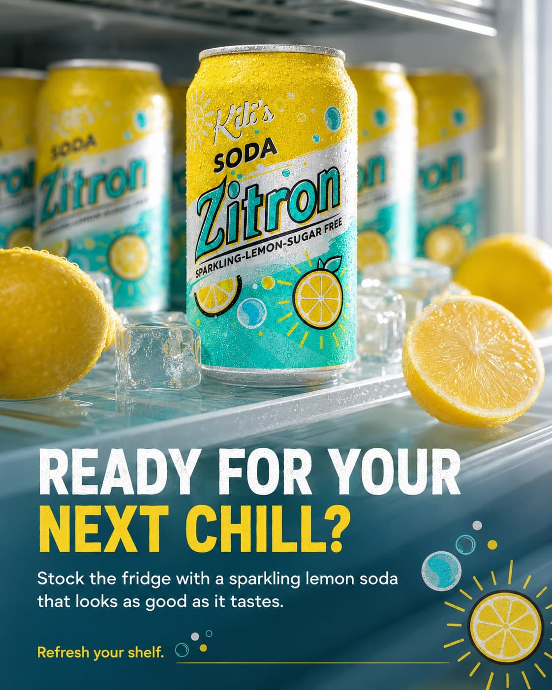 "Ready for your next chill?" retail fridge ad for Killian's Soda Zitron